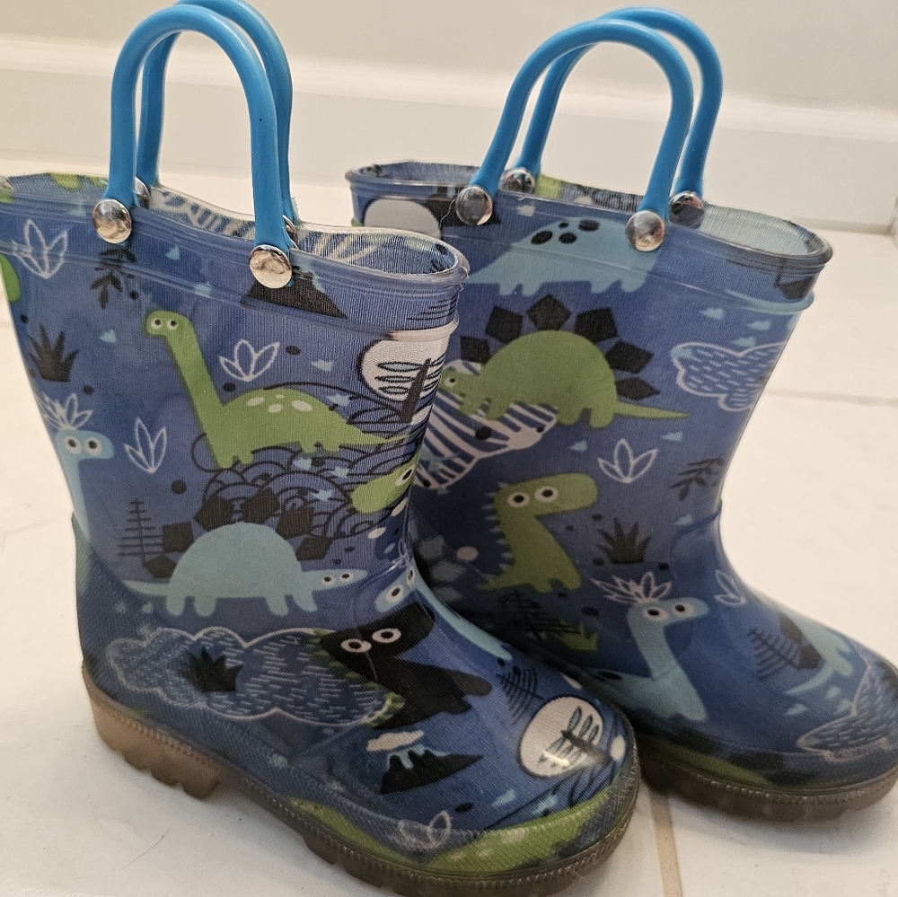 Kids Dinosaur Print Rain Boots - Blue and Green